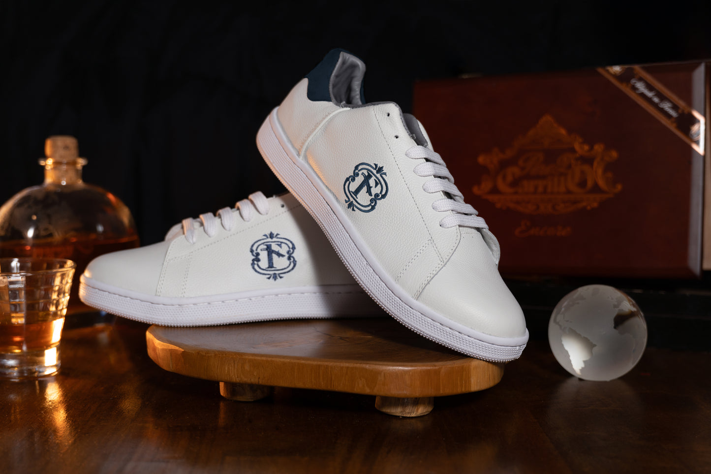 White & Navy blue leather sneaker