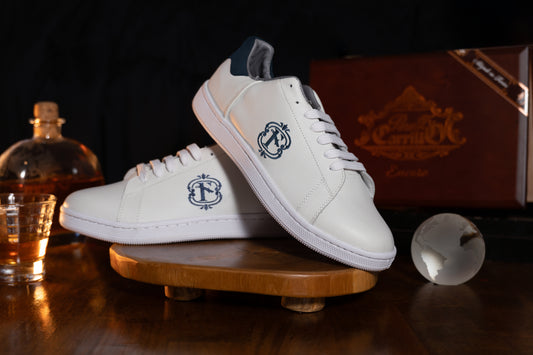 White & Navy blue leather sneaker